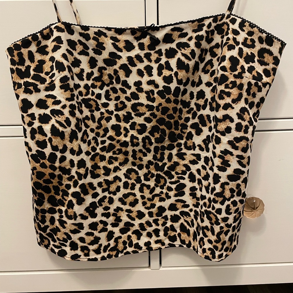 Topshop Black and Tan Leopard Camisole